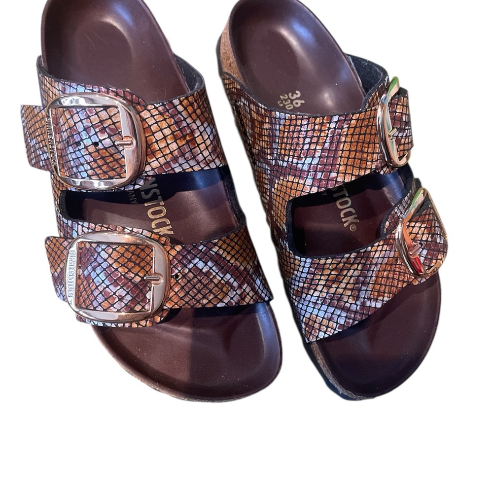 Birkenstock Arizona Big Buckle Snakeskin Sandals Size 36 Narrow